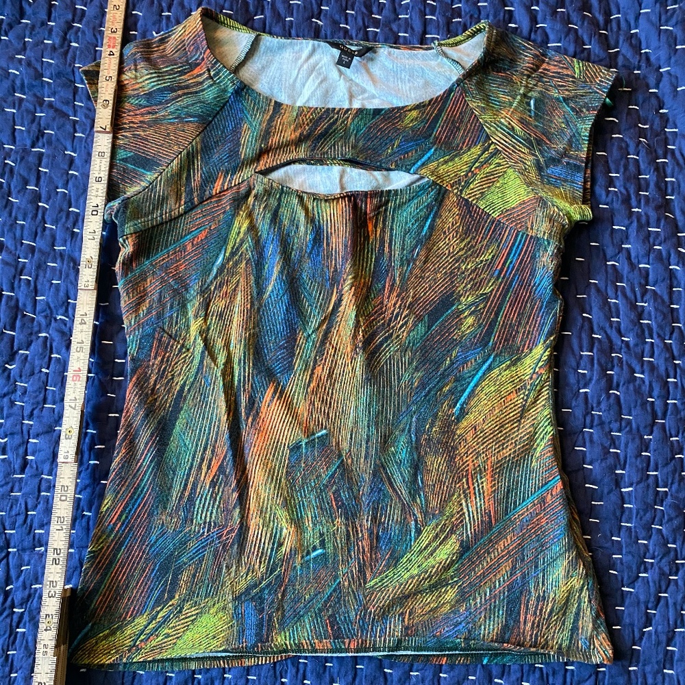 Guess Feather Print Keyhole Shirt